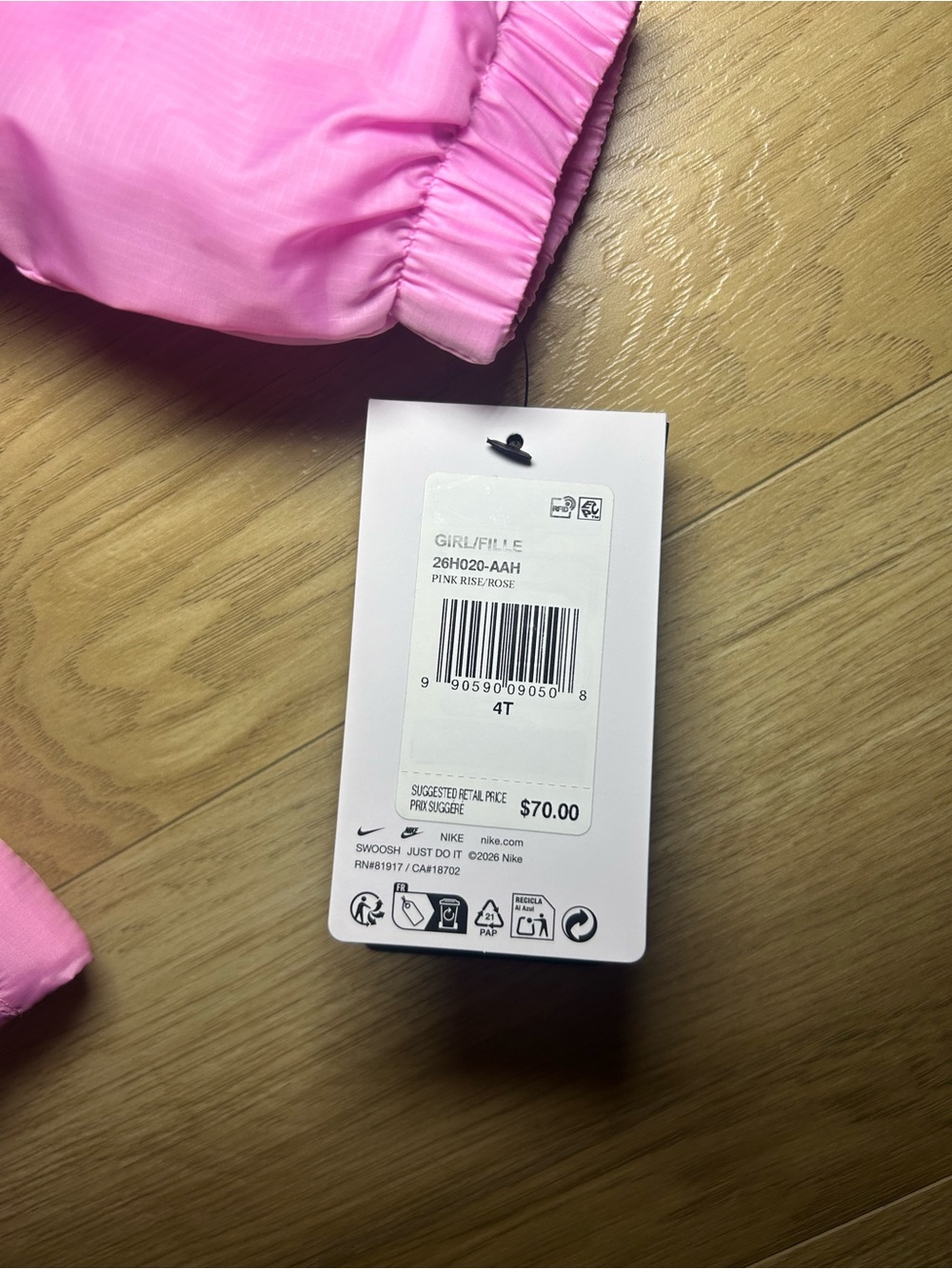Nike Pink Hooded Girls' Windbreaker Jacket - Picture 3 of 6